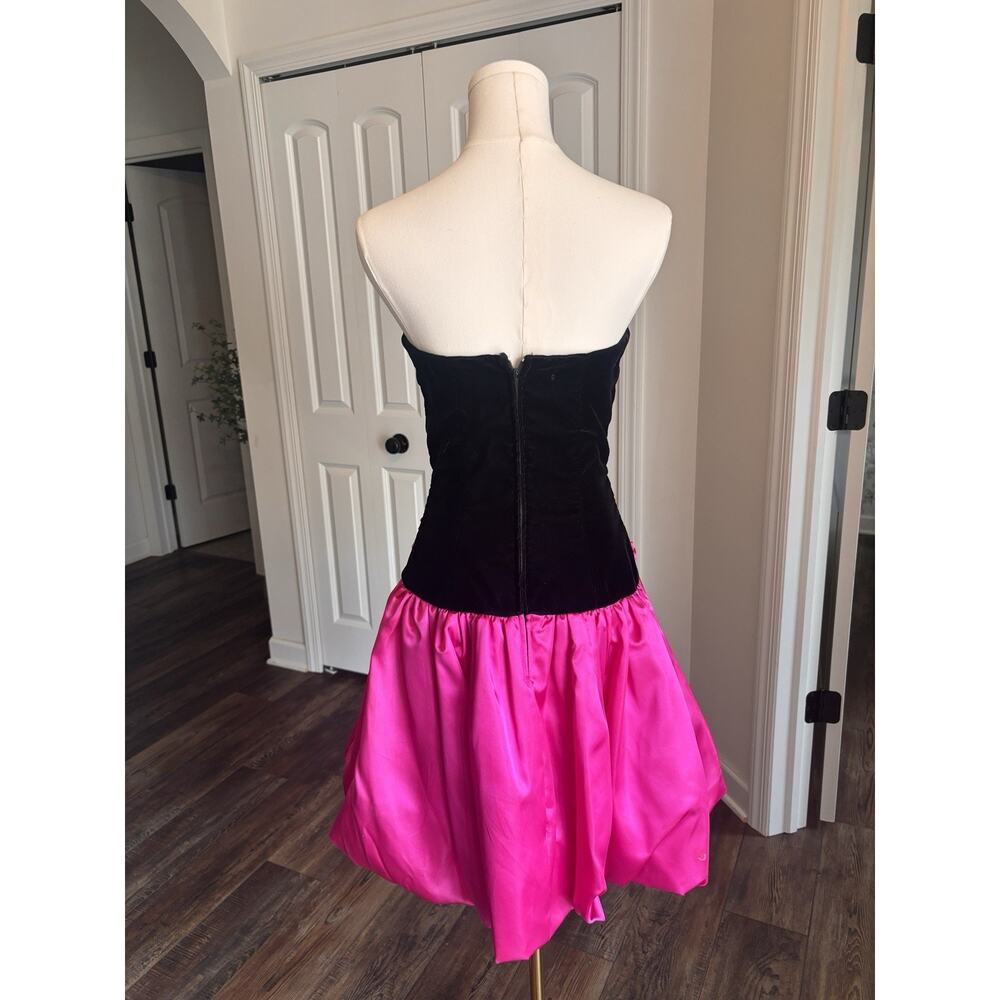 Vtg Scarlett Nite Prom Dress Pink Black Velvet Short Bubble Strapless Bow 7/8 - Picture 6 of 12